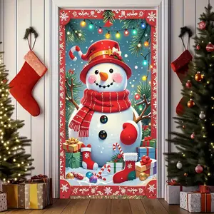 1pc Christmas Party decoration, made of polyester material, Christmas snowman, Christmas stocking background picture, suitable for indoor and outdoor decoration, front door decoration, Christmas party decoration