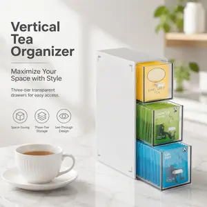 Multi-Use Tea Packet Storage Dispenser, Slim 3-Tier Clear Drawer Organizer, Versatile Holder for Tea Bags, Snacks & Condiments, Perfect for Pantry & Dorm Room