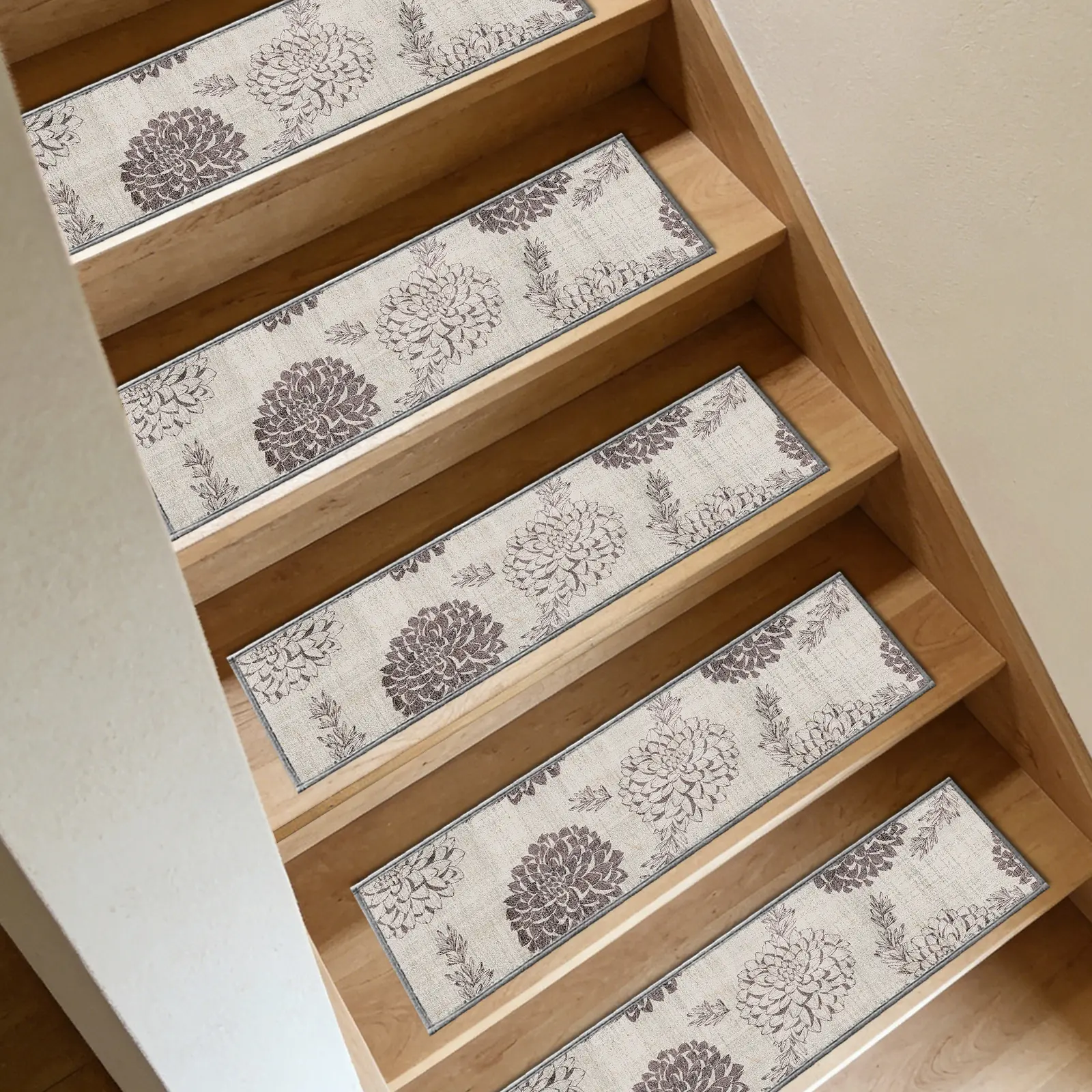 Non-Slip Carpet Stair Treads 15PCS 8"x30" Peel and Stick Stair Runner for Wooden Steps Indoor Washable Reusable Adhesive Backing Pet-Friendly Safety Mats for Kids Elders Dogs, Anti Slip Stair Pads, Self Adhesive Stair Grips, Stair Covers Protectors