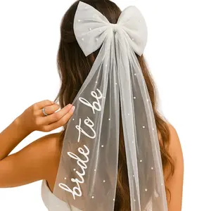 Bride to Be Pearl Bow Veil Hair Clip - Bridal Bachelorette Party Tulle Hair Accessory Wedding Photo Prop Engagement Headpiece Luminous Veil Set 1PC