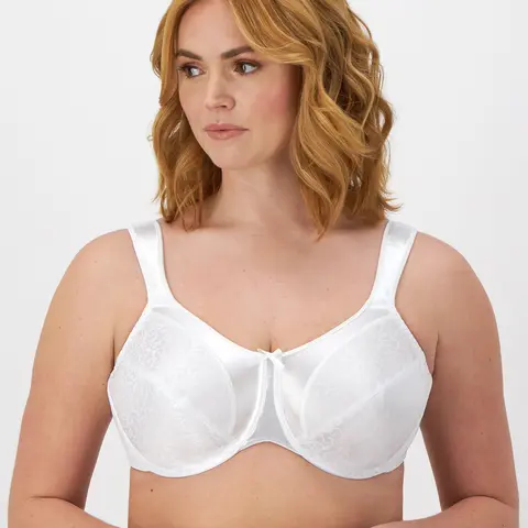 Bali Satin Tracings Underwire Minimizer Bra - Smooth Jacquard Print, Non-Stretch Straps, Cushion-Tipped Wire, Slim Fit, Women's Clothing