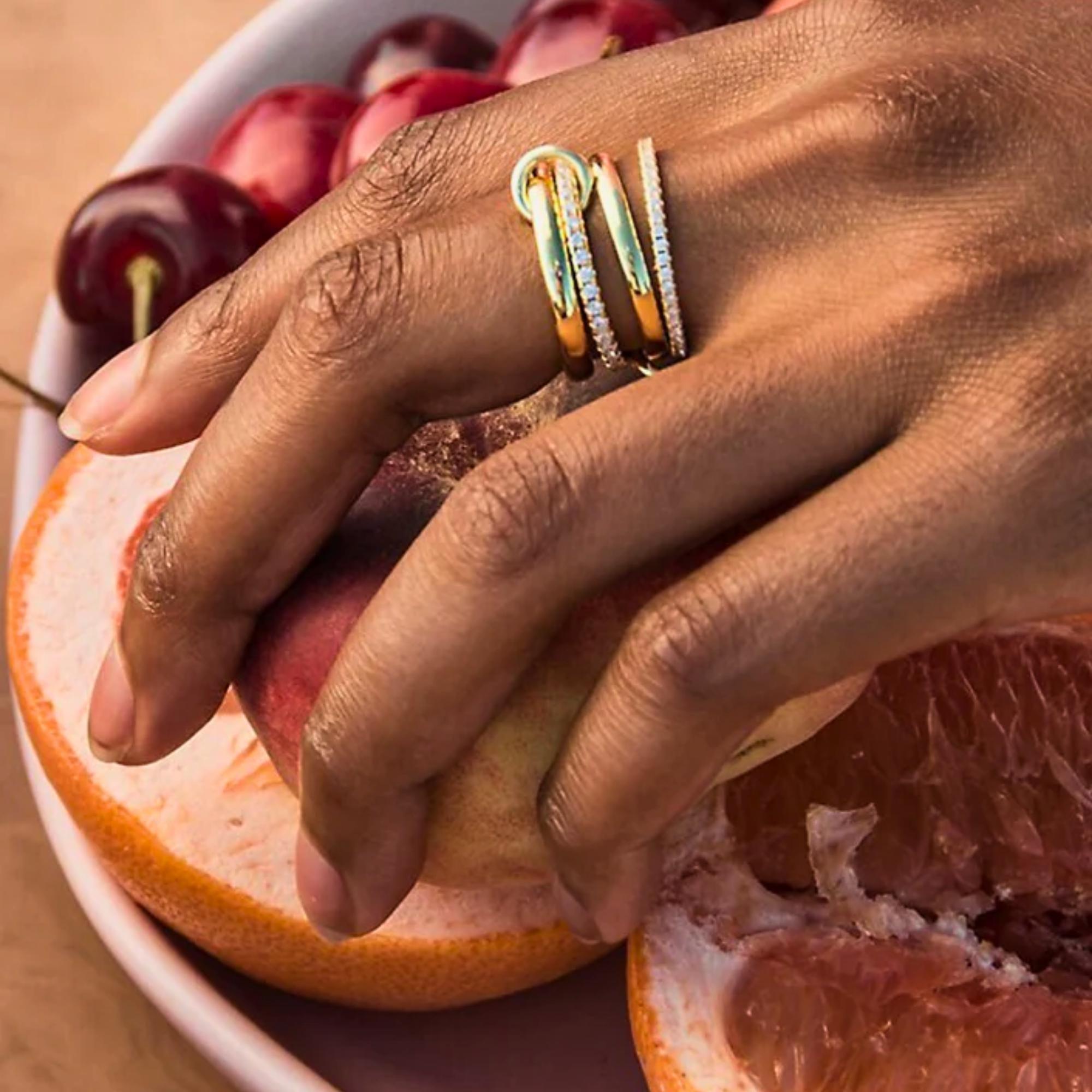 Gold Interlocked Stackable Rings for Women - Statement MultiRing Mixed Metals Stack - Cubic Zirconia Two-Toned StackingJewelry