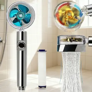 1 PC Blue/ Turbine Boost Filtered Turbocharged Shower Head, Handheld Bathroom Shower, G 1/2" Interface Rain Shower Set with 1 Filter Core, Suitable for Bathrooms, Hotels, Rvs, Pet Baths, Filtered Showerhead