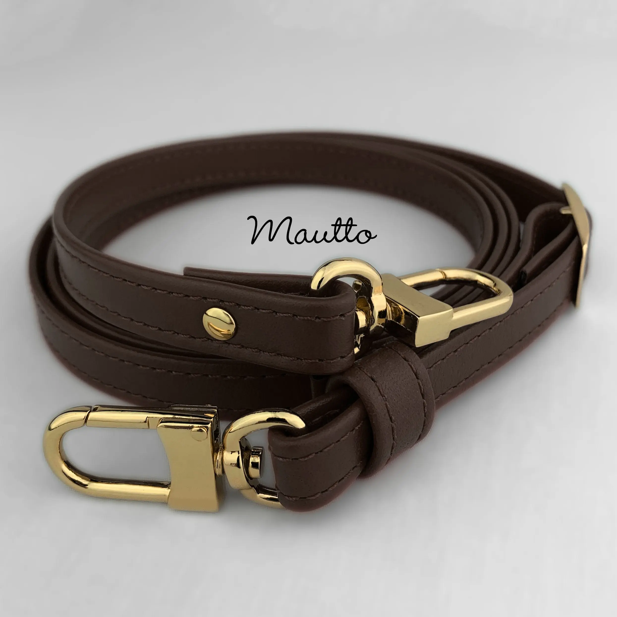 Dark Brown (Damier Ebene) Adjustable Leather Strap for LV Pochette, Alma, Eva, Croisette, etc - Petite 1/2 inch (13mm) Wide