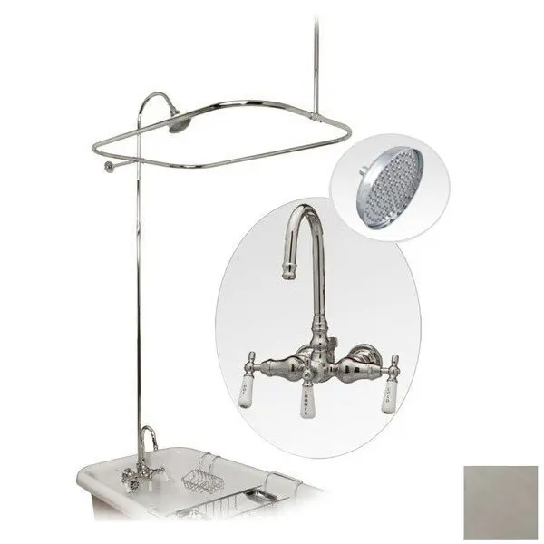 54 Inch Brushed Nickel Clawfoot Tub Shower Enclosure with Rain Shower Head