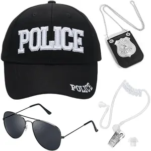 Hat, FBI Adjustable Baseball Cap with Cop Badge, Halloween  Service Costume Earpiece for Adult Men Women