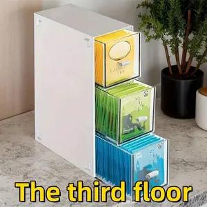3 Layer Tea Bag Storage Box, Multi-Compartment Plastic Organizer, Dustproof Drawer Box for Coffee Capsules, Kitchen & Office Use