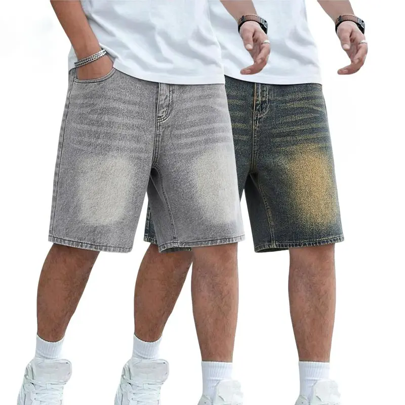 2026 summer new fashion vintage washed denim shorts straight loose casual five-inch pants