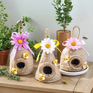 Spring Decorations, Country Style Beehive Honey Jar Ornament Set, Natural Beeswax Nest for Home Office, Summer Kitchen Table Decoration