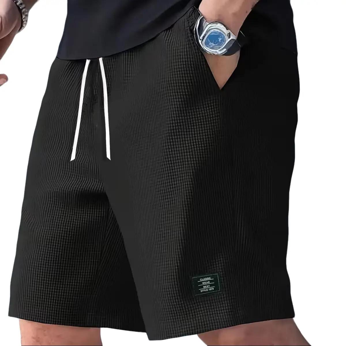 Men's Textured Casual Shorts with Drawstring Waist, Lightweight Polyester Fabric, Pockets for Casual Wear, Beach or Outdoor Activities, EverydayShorts | Drawstring Waist Shorts | Lightweight Shorts  Menswear