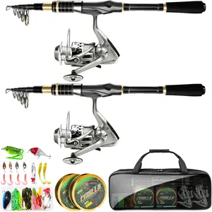 Telescopic Fishing Rod Combo - 2 count 6.9 7.89FT Collapsible Carbon Fiber Pole Set, Spinning Reel Lures Lines Kits with Carrier Bag for Travel Saltwater Freshwater Fishing Gifts for Adults Beginer
