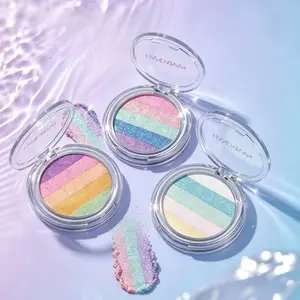 5-Color Rainbow Gradient Shimmer Highlighter Powder Cosmetic - Lightweight, Multi-Use Iridescent Glitter Eyeshadow, Blendable Chameleon Pressed Glow Powder, Portable Compact for Daily, Party Eye Cheek Makeup Palette Cosmetic Pigment Silky