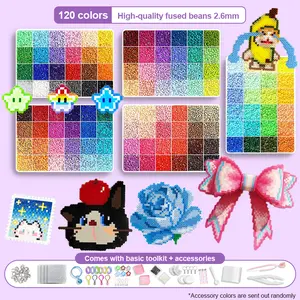 24/48/72/96/120-Color Fuse Beads Kit, 2.6mm 3D Perler Beads Set with Mini Iron, Tweezers and DIY Beading Accessories, DIY Jewelry Accessories kit for Pixel Art, Keychains, Jewelry Making & Kids Crafts,Great Graduation Gifts,Summervibes