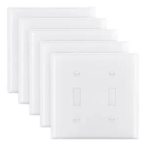 VEVOR Toggle Light Switch Wall Plates,  , 2-Gang Switch Electrical Outlet Covers, Standard Size 4.61in L x 4.53in H Unbreakable Polycarbonate Thermoplastic Faceplate for Receptacle Outlet&Switch(5 Pack, White)
