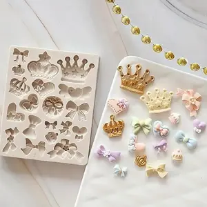 Crown & Bow & Ribbon Shaped Fondant Mold, 1 Count Cake Decorating Mold, Chocolate Mold, Baking Tool for Cake, Cookie, Cupcake, Pastry, Silicone Baking Mold, Silicone Molds