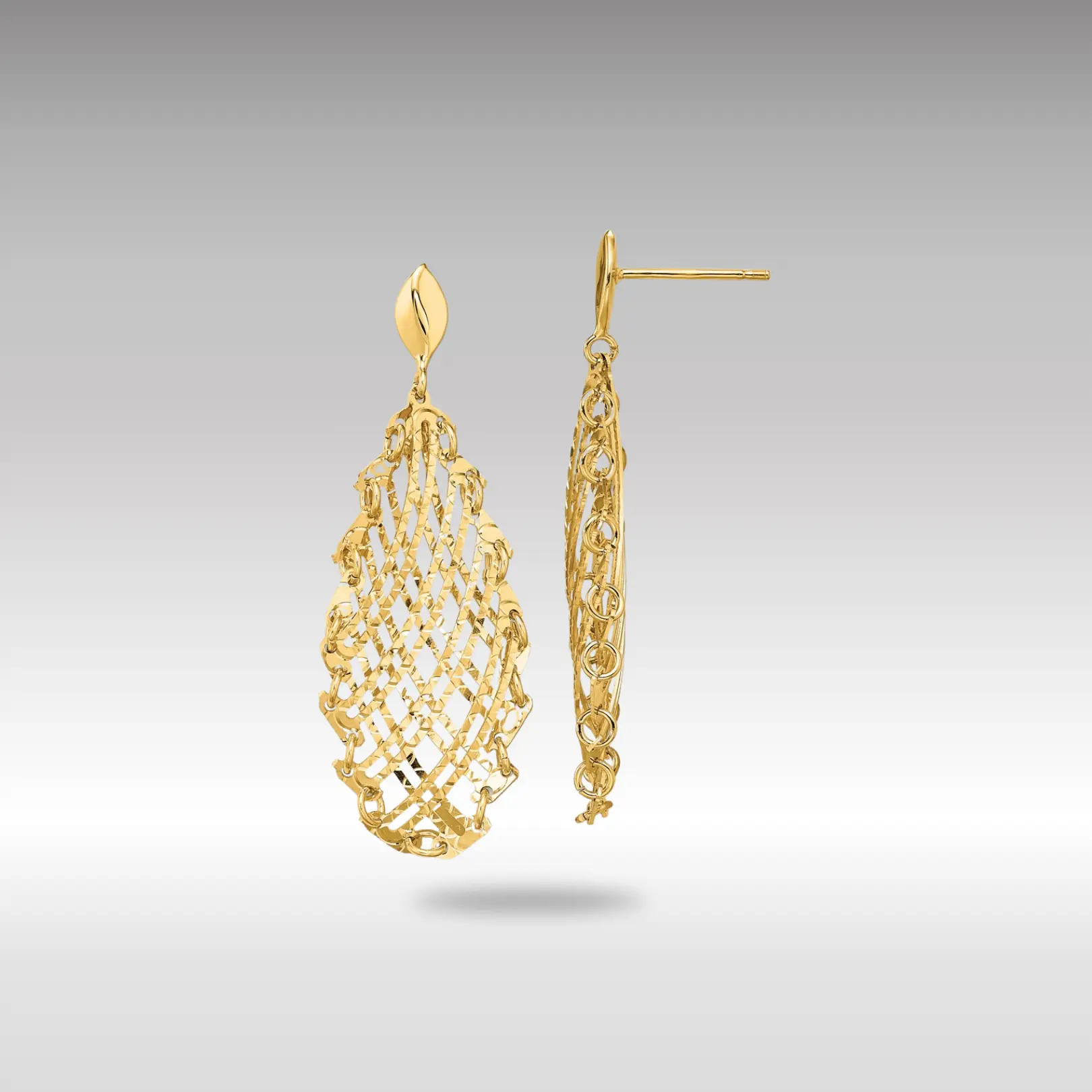 14K Gold Polished D/C Post Dangle Earrings - Model LE2154