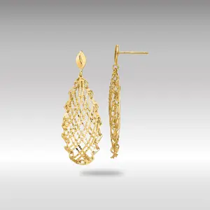 14K Gold Polished D/C Post Dangle Earrings - Model LE2154