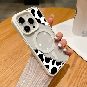 Creative Cow Pattern Clear Magnetic Phone Case , MagSafe Silicone Bumper Protective Cover For iPhone X XSMAX17 11 12 13 14 15 16 17 Pro Max Plus Air Trendy