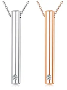 2 Pcs Silvery Rose Golden Memorial Ashes Urn Necklace Collection for Women Men High-quality 316 Stainless Steel Hypoallergenic Sleek Classic Bar Urn Silhouette Sophisticated Hollow Structure for Precious Memories Soft Luxurious Smooth Polished Surface