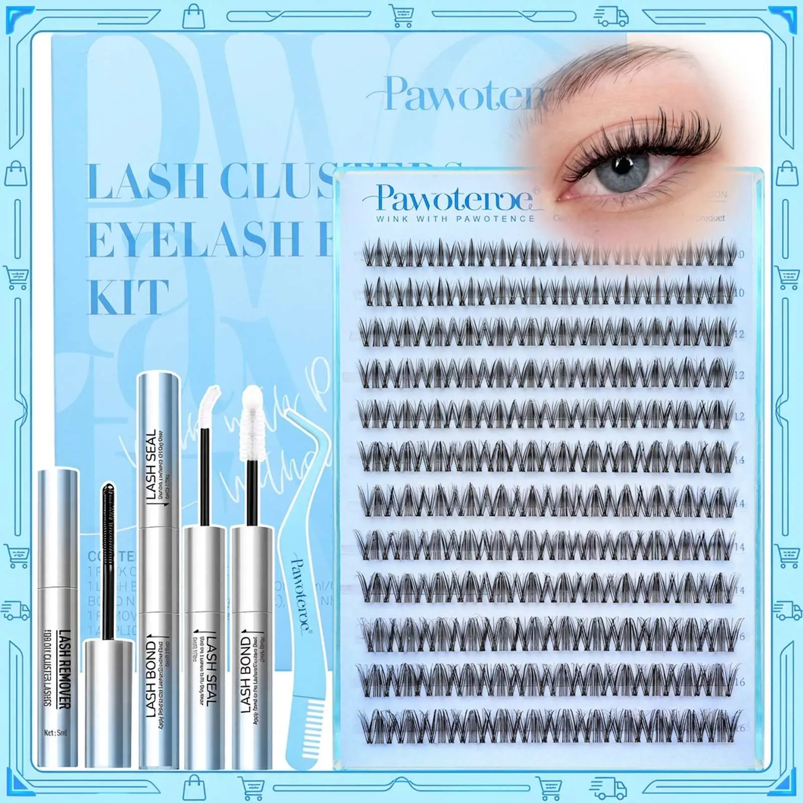 Pawotence Spider Wispy Lashes Natural Lash Clusters Spider Lashes DD Curl False Eyelashes Comfortable, Super Soft, Thin Band, Long Lasting Eyelashes Clusters DIY Lash Extensions for Clean Girl's Daily Makeup Beginner Friendly