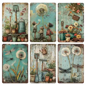 6pcs, Funny Metal Tin Sign Flower Signs Decorative Outdoor Vintage Flower Tin Signs Plaques, Kitchen Room Farmhouse Bathroom Wall Decor Poster 8x12 inch, Halloween Christmas Fall Home Decor Valentine's Day, Mother's Day, Spring Home Decor