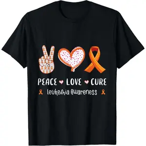 100% Cotton Peace Love cure leukemia awareness men women leukemia T-Shirt
