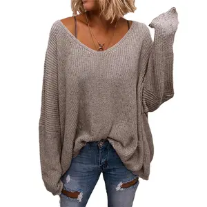Women's Oversized Pullover Sweater V Neck Long Sleeve Knit Loose Jumper Tops