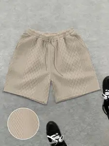 Men's Summer Vintage Textured Drawstring Shorts, Loose Fit High Street Streetwear, Casual for Daily Wear, Light Sports