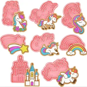 8-Piece Unicorn-Shaped Cookie Mold Set, Plastic Baking Tools, Includes Cookie Cutter & Press, Perfect for DIY Cookies