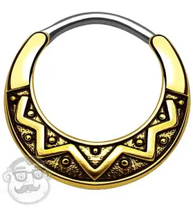 16G Golden Mayan Fan Brass Septum Clicker