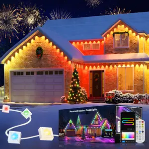 FLOWGO Eaves Lights with 30/60 LED,  Outdoor Lighting With RGB, Permanent Outdoor Lights, Holiday Decorations for Party, Music Rhythm , Remote Control & Bluetooth APP Link, IP67 Waterproof, 50/100 Feet Length, Ideal for Festival Decor