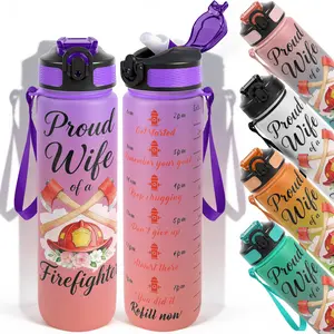 1pc,32oz Water Bottle Proud Wife of a Firefighter Hydrant Design Durable  Leak-Proof 1000ml Time Marker Water Bottle - Shatter-Resistant for Sports, Fitness, Hiking & Outdoor Travel - Large Cap