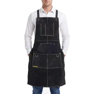 Leather Welding Apron with Soft Lining,Adjustable Cross-Back Straps,Bib Apron for Grinding, Blacksmith, Woodwork