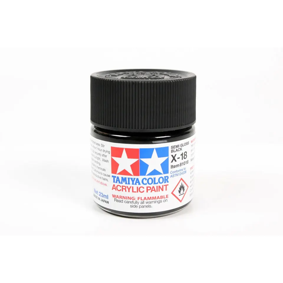 Tamiya ACRYLIC X-18 SEMI GLOSS BLACK- 23ML BOTTLE