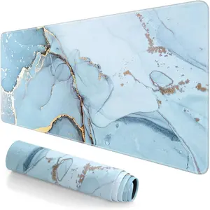 Extended Large Mouse Pad, XXL Gaming Desk Pad 24 x 14 Inch, Big Computer Keyboard Mousepad, Waterproof Mouse Mat with Stitched Edges and Non-Slip Base for Office Gaming, Blue Marble