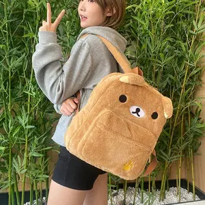 Cartoon Rilakkumas Backpack Kawaii Korilakkuma Embroidery Waterproof Nylon Backbag Large Capacity Girls Boys Student School Bag