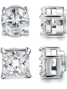 2 Pairs Stainless Steel Magnetic Stud Earrings for Men Women Non-piercing CZ Hypoallergenic 5-8MM