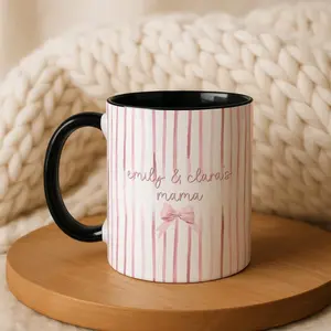 Personalized Name Striped Mug, Custom Name Coffee Cup, Coquette Name Mug, Birthday Gift for Her, Mothers Day Gift New Mom Grandma Aunt Gifts