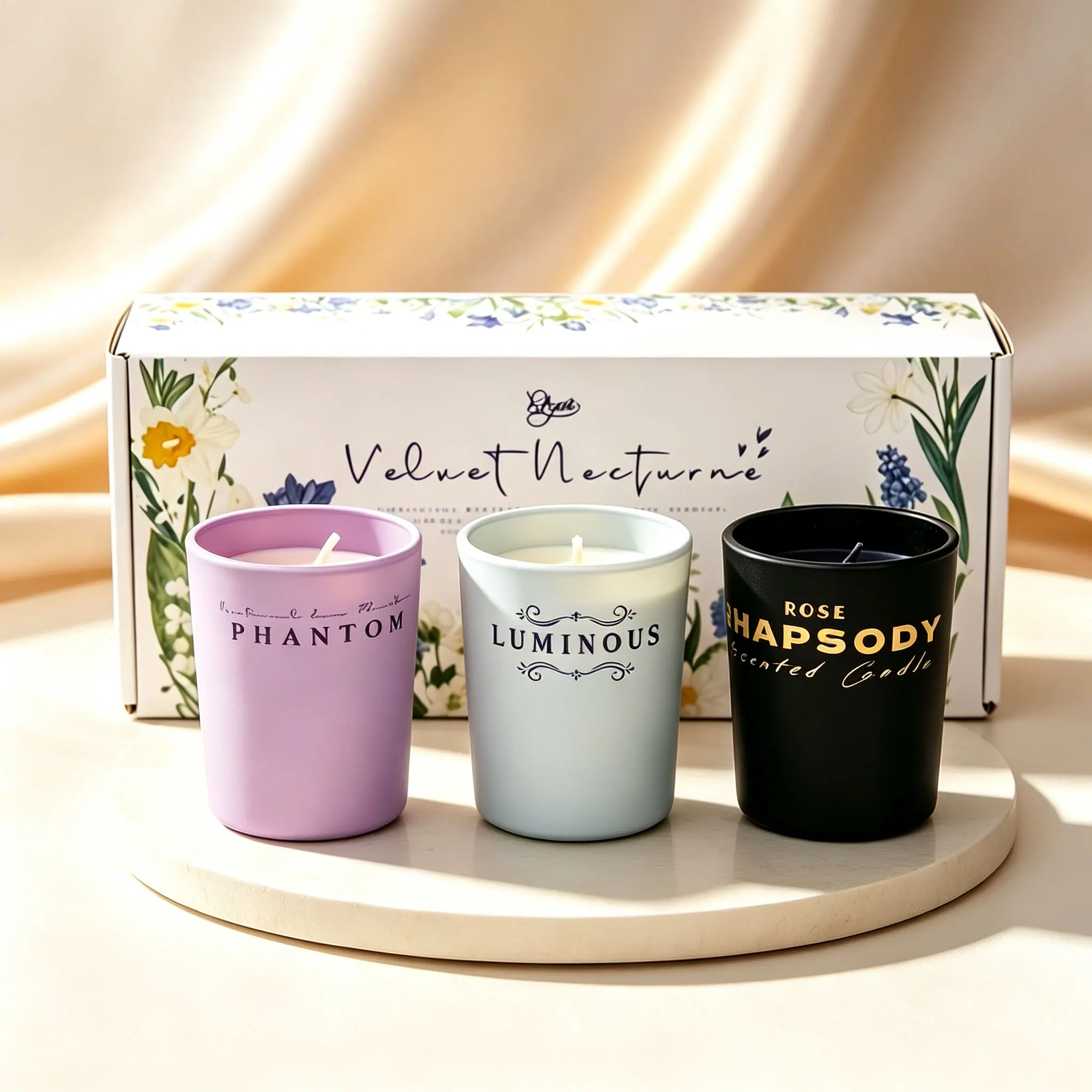 EDGAR LUMINOUS PHANTOM Candle Set – Glow-in-Dark Soy Wax Candles Gift Box for Evening Relaxation, Room Ambiance & Modern Gothic Decor Style 3-Wick