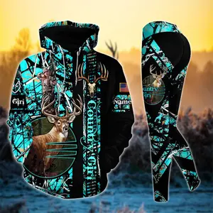 Premium Deer Hunting Skull Pattern Country Girl Personalized 3D Style 8 Combo Hoodie and Leggings Set – Custom Hunting Outfit for Women