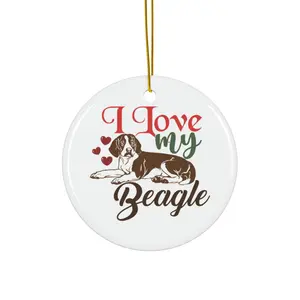 I LOVE MY BEAGLE ORNAMENT, CHRISTMAS DECORATIONS, 3 INCHES CIRCLE ORNAMENT, CERAMIC ORNAMENT