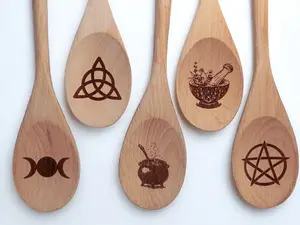 Witchy Wooden Spoons - Elegant & Functional Design with Witchy Theme for Kitchen Use Durable Wood Material Perfect for Serving Dishes