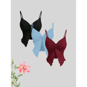Women’s butterfly-shaped casual adjustable strapless top set, slim and simple design, suitable for all seasons, versatile for daily wear GARMENTARY