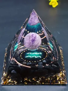 1pc Twelve Constellations Orgone Pyramid Taurus/Scorpio/Leo/Pisces/Cancer/Virgo/Libra/Aries/Gemini/Aquarius Amethyst - Gift Tool, Home Decor