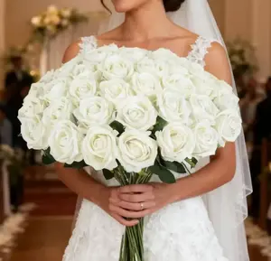 12 24 48 Pcs 20in Artificial Roses Bulk Silk Flower with Stem Faux Realistic Rose Bouquet for DIY Wedding Crafts Fake Floral Arrangement Graduation Baby Shower Party Arch Backdrop Decor Mother Day Birthday Gift Idea Room Aesthetic Cream White