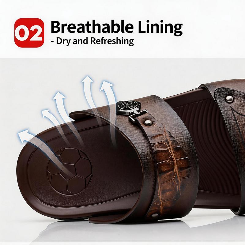 Water-Resistant Premium Vegan Leather Slides for Men | Quick-Dry Anti-Peel Outdoor Beach Sandals | Easy Clean Synthetic Footwear | sport flipflops daily