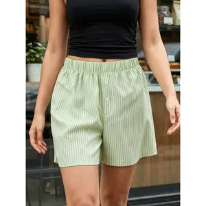 y2k Shorts Women’s Plaid/Striped Print Button Front Elastic Waist Lounge Shorts Going Out Pants