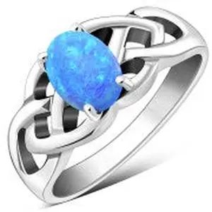 Synthetic Azure Blue Opal Celtic Knot Sterling Silver Ring