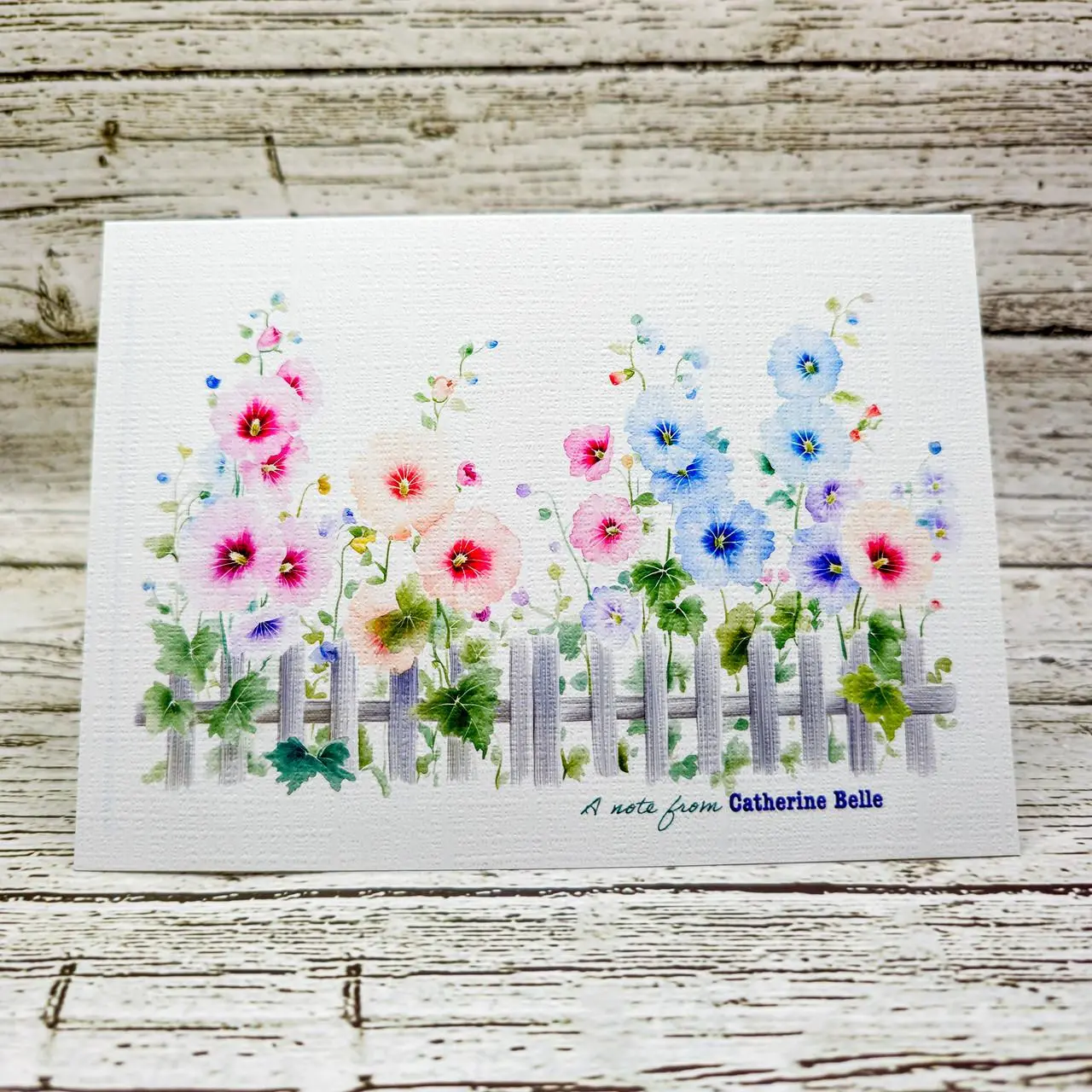 Personalized Notecards with Envelopes Featuring Hollyhocks Watercolor Illustration 4.5 x 6.25 Inches High-Quality Paper Blank Inside for Personalized Messages stationery supplies note cards