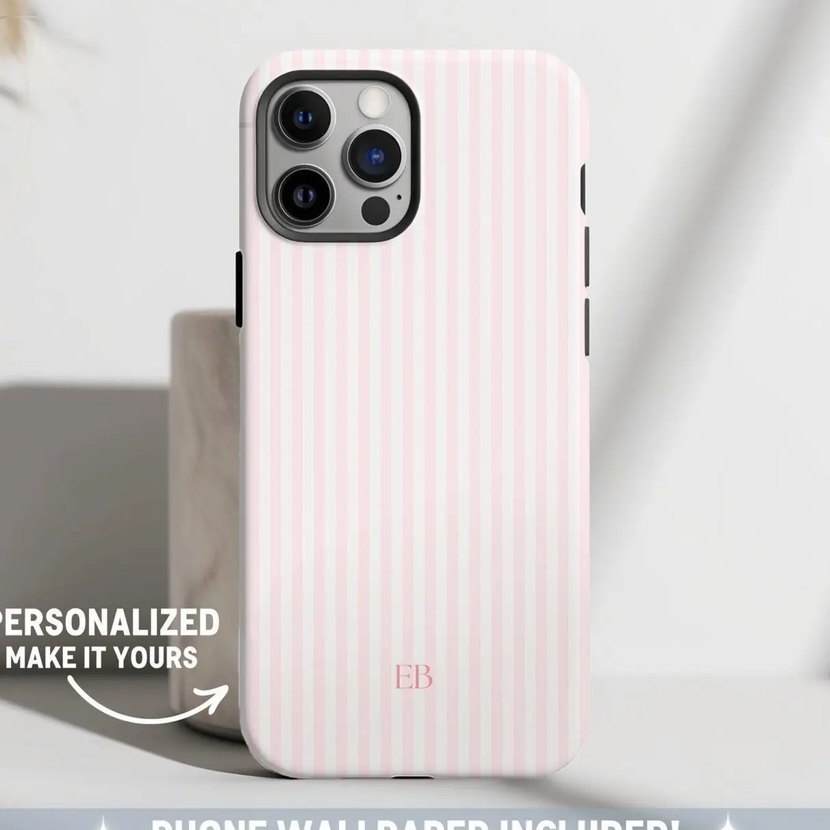 Personalized Pink Phone Case Custom Monogram iPhone Case Aesthetic Pink Striped Phone Case Summer Coastal Phone Case Preppy Phonecase Beachy